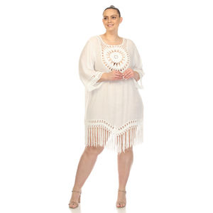 Plus Size Crocheted Fringed Trim Dress Cover Up